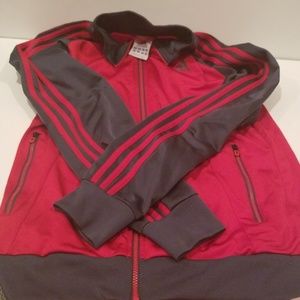 Adidas sweater zip up red and grey